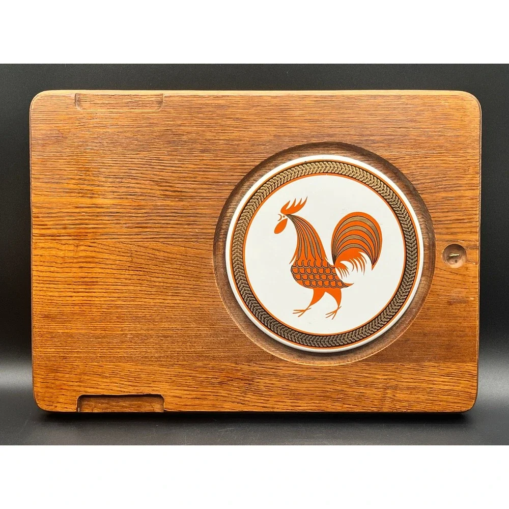 Vtg 1960s MCM Japan Charcuterie Cheese‎ Board Rooster Motif-13